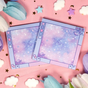 Nota adhesiva con diseño de galaxia azul / Bloc de notas con estética espacial kawaii y de ensueño