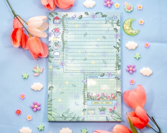 Botanischer Glückseligkeits-Tagesplanerblock | Kawaii Art Cute Aesthetic Stationery Office Supplies Geschenk