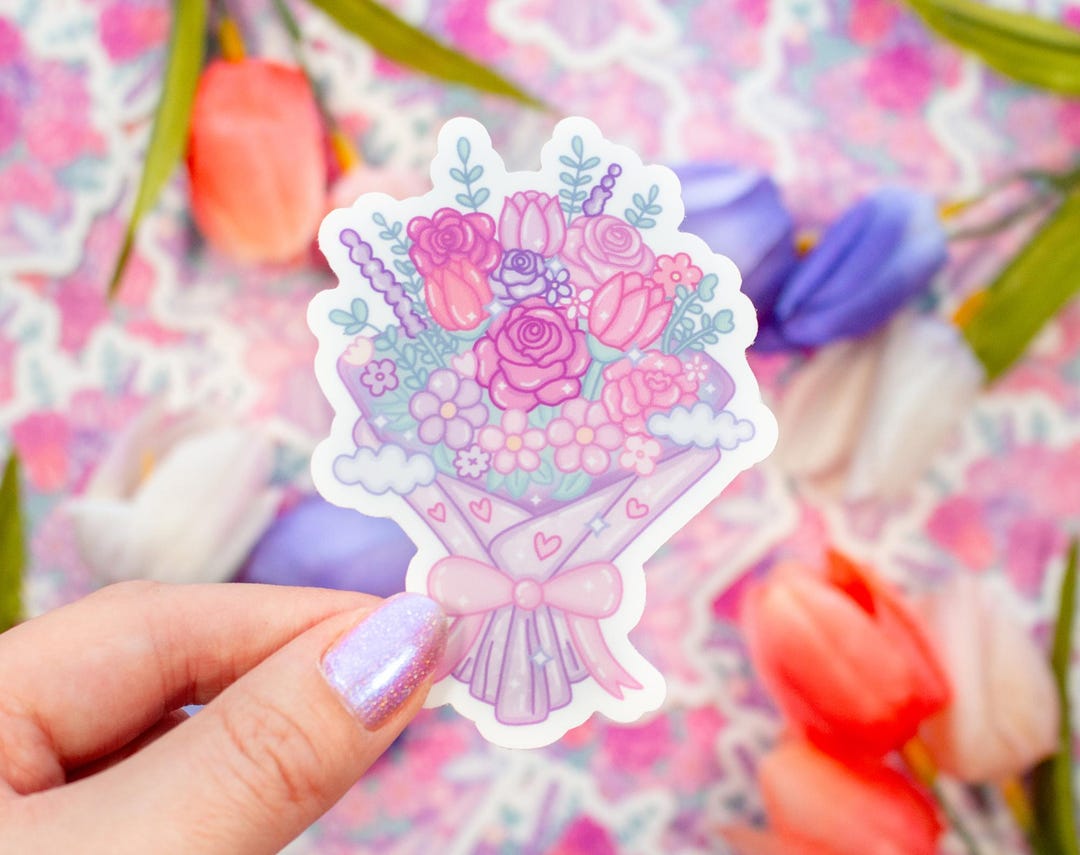 Flower Bouquet Cute Aesthetic Vinyl Sticker - Etsy
