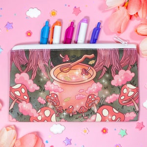 Mushroom Cottagecore Cute Aesthetic Pencil Case Cottagecore Canvas Bag Zipper Pouch image 2