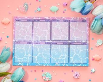 Vaporwave Water Weekly Planner Pad | Kawaii Art Cute Aesthetic Stationery Office Supplies Gift