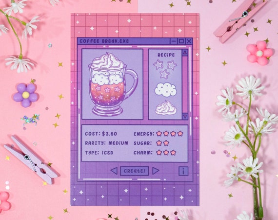 Coffee Shop Art Print Glossy Postcard Kawaii Aesthetic Etsy
