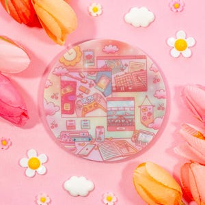 Study Break Acrylic Coaster | Kawaii Drinks Coaster Home Decor Accessories