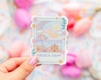 Beach Day Photograph Sticker | Cute Aesthetic Waterproof Durable Laptop Sticker