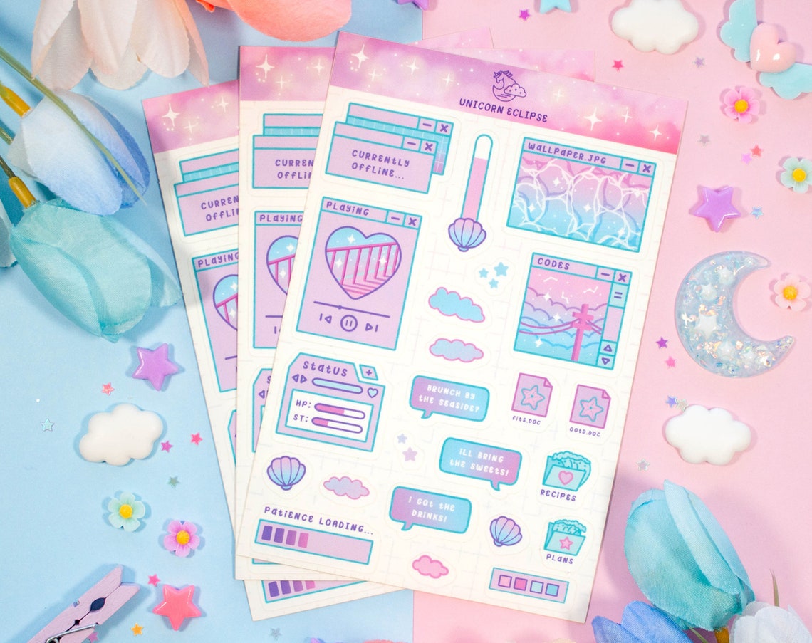 Blue Pc Sticker Blue Computer Sticker Sheet | Cute Stickers, Planner Stickers - Etsy