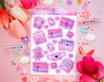 Love Letters Sticker Sheet | Valentines Day Stickers, Kawaii Stickers, Planner