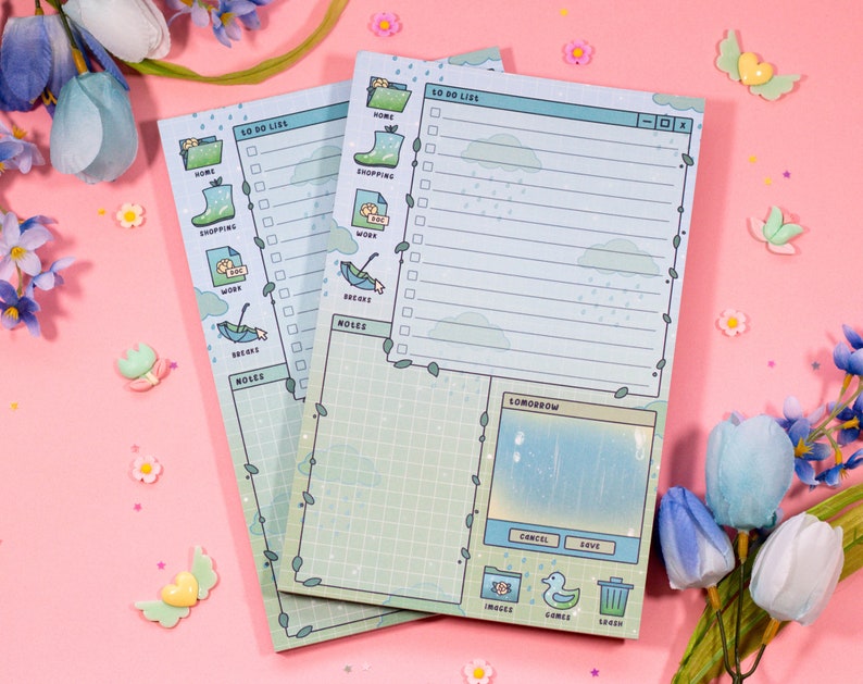 Rainy Daily Planner Pad Kawaii Art Aesthetic Stationery image 3