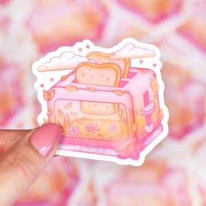 Bonita calcomanía de vinilo impermeable de tostadora / Linda calcomanía estética kawaii para laptop