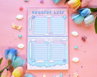 Grocery List Planner Pad | Kawaii Art Cute Aesthetic Stationery Office Supplies Gift