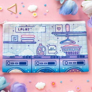 Laundromat Cute Aesthetic Pencil Case | Pencil Canvas Bag Zipper Pouch