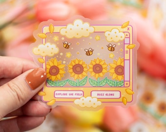 Sunflower Dreams Window CLEAR Sticker | Cute Aesthetic Waterproof Durable Laptop Sticker