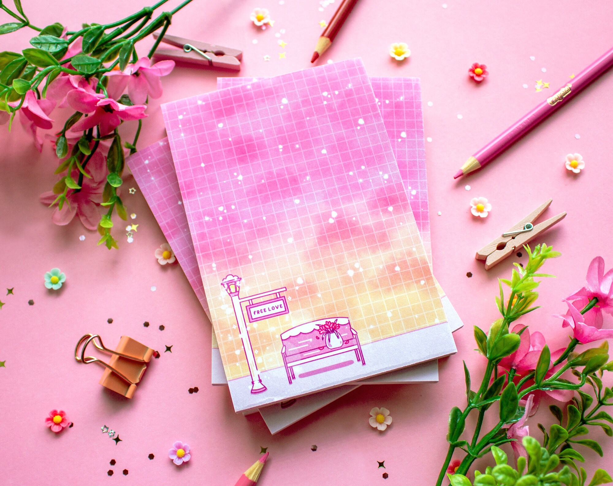 Love Bench Pink Cute Aesthetic Memo Notepad Etsy