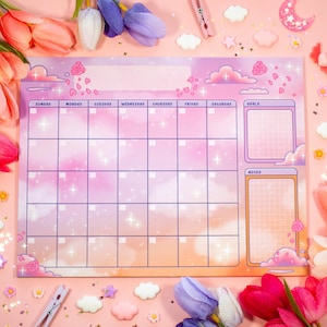 Rose Sky Monthly Planner Pad | 24 pages Dreamy Cute Aesthetic Stationery Note Pad