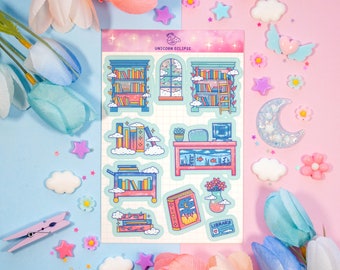 Library Aesthetic Sticker Sheet | Planner Stickers, Kawaii Stickers
