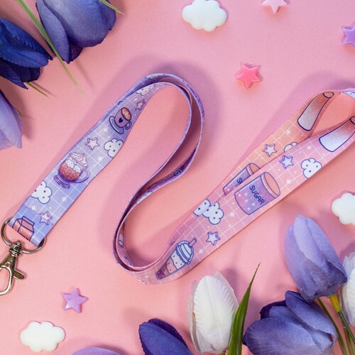 Coffee Shop Cute Lanyard Keychain Kawaii Aesthetic Etsy