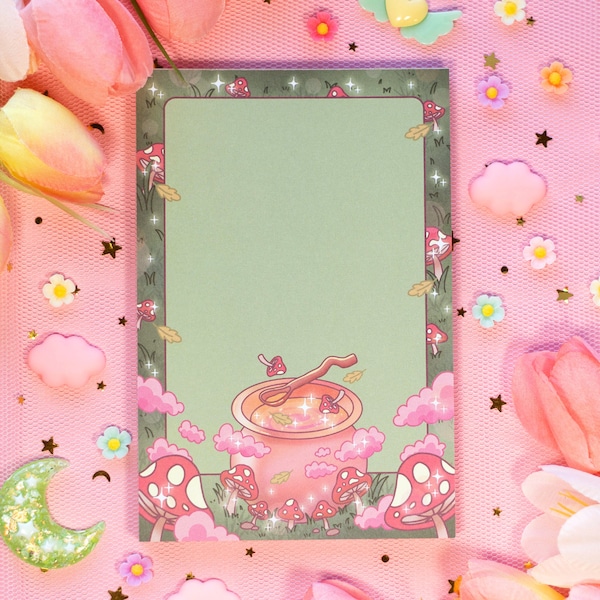 Mushroom Cottagecore Notepad | Cute Dreamy Kawaii Aesthetic Stationery Memo Pad