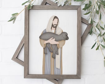 Él deja los noventa y nueve / Pintura de Jesús / Cuadro de Jesús / Acuarela de Jesús / Grabado de arte de Jesús / El Cristo Viviente / Arte SUD