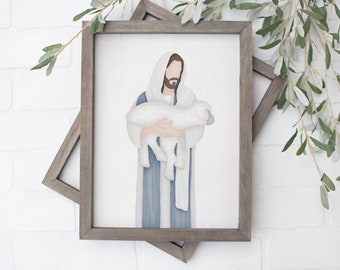 Él deja los noventa y nueve / Pintura de Jesús / Cuadro de Jesús / Acuarela de Jesús / Grabado de arte de Jesús / El Cristo Viviente / Arte SUD