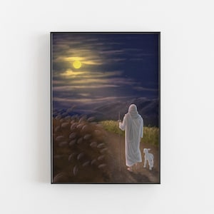Los conozco y me siguen / Jesús y las ovejas / Pintura de Jesús / Bellas Artes de Jesús / Impresión de arte de Jesús / El Cristo viviente / Arte SUD