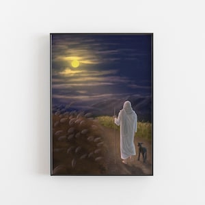 Los conozco y me siguen / Jesús y las ovejas / Pintura de Jesús / Bellas artes de Jesús / Impresión de arte de Jesús / El Cristo viviente / Arte SUD