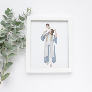 Gedragen in zijn liefde | Ik ben een kind van God | Jezus schilderij | LDS-kunst | Kom mij volgen | Jezus aquarel | Jezus met Kind | LDS-doop