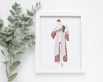 In seiner Liebe getragen | Ich bin ein Kind Gottes | Jesus Gemälde | HLT Kunst | Komm und folge mir | Jesus Aquarell | Jesus mit Kind | HLT Taufe