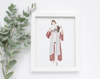 In seiner Liebe getragen | Ich bin ein Kind Gottes | Jesus Gemälde | HLT Kunst | Komm und folge mir | Jesus Aquarell | Jesus mit Kind | HLT Taufe