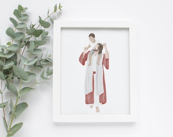 In seiner Liebe getragen | Ich bin ein Kind Gottes | Jesus Gemälde | HLT Kunst | Komm und folge mir | Jesus Aquarell | Jesus mit Kind | HLT Taufe