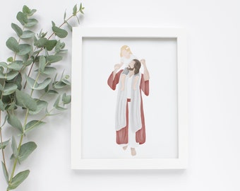 In seiner Liebe getragen | Ich bin ein Kind Gottes | Jesus Gemälde | HLT Kunst | Komm und folge mir | Jesus Aquarell | Jesus mit Kind | HLT Taufe