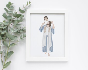 Carried In His Love | I am a Child of God | Jesus Painting | LDS art | Come follow Me | Jesus Watercolor | Jesus with Child | LDS Baptism