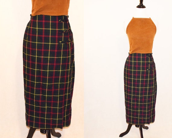 Plaid wrap skirt midi Clearance
