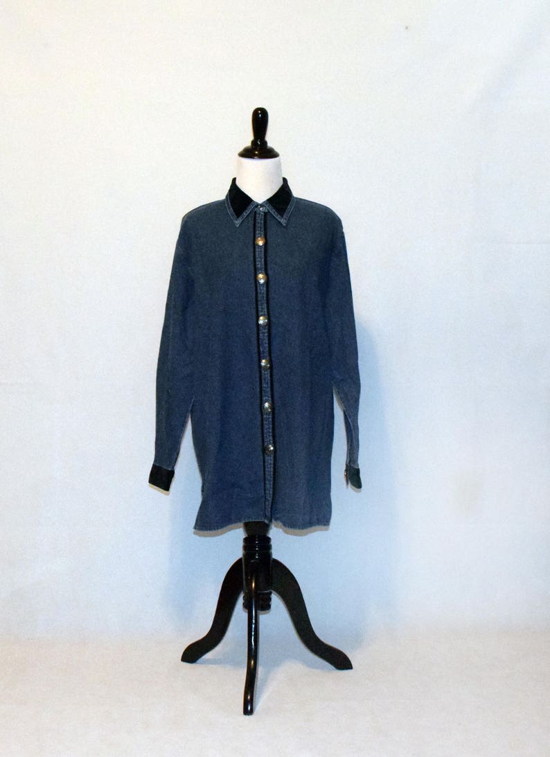 Vintage Jean Shirt Oversized Jean Jacket Western Shirt Womens Size Medium Velvet Collar Westbound Brand New Button-Up