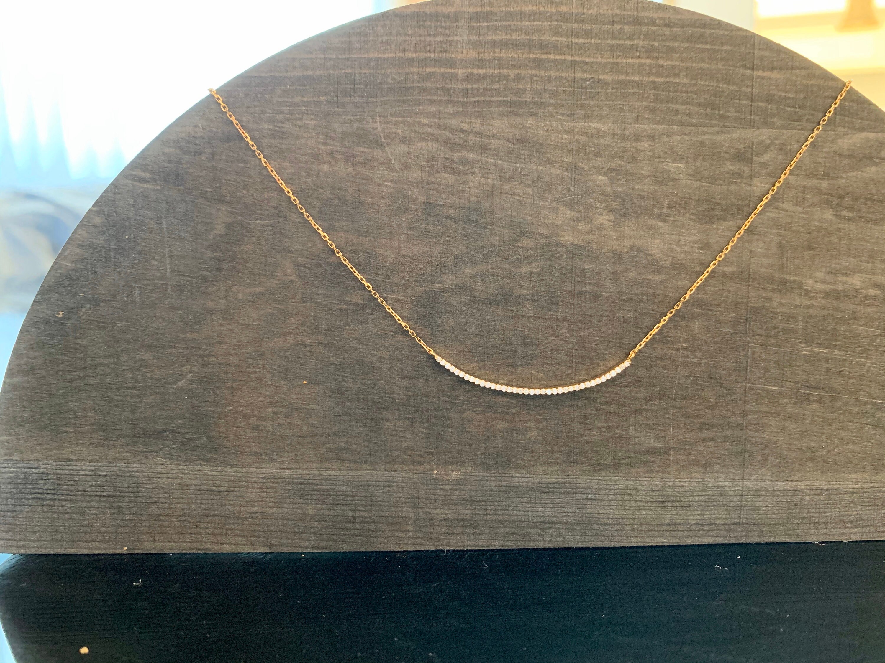 14K Yellow Gold 0.15ctw Diamond Necklace Horizonal Curved Bar Etsy