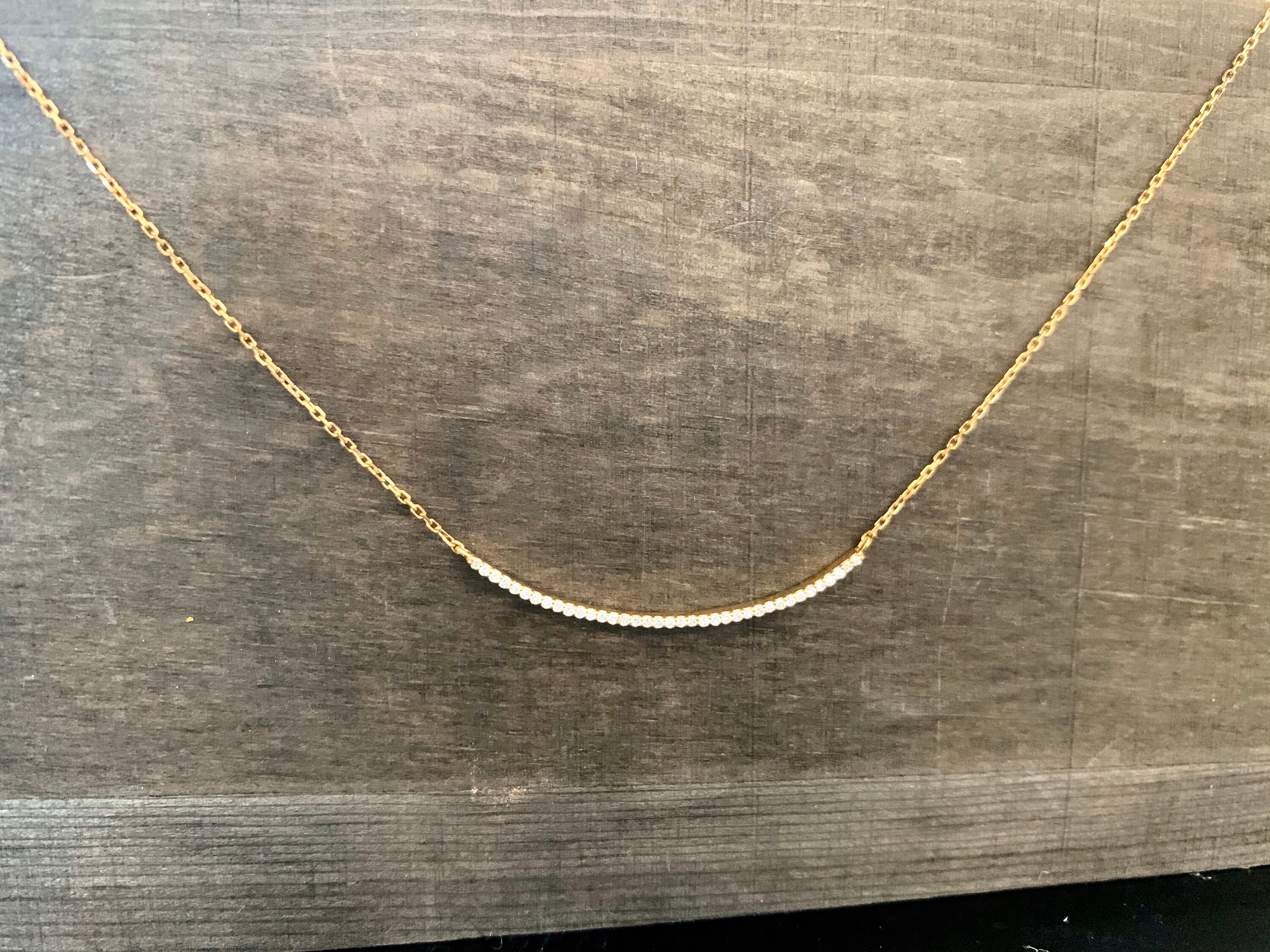 14K Yellow Gold 0.15ctw Diamond Necklace Horizonal Curved Bar Etsy