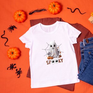 Ghostly Youth T-Shirt, Spooky Halloween Shirt, Cute Ghost, Spider Web, Cute Youth Halloween Shirt, Kids Costume Shirt, Boys Graphic Tee