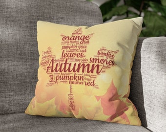 Fall Throw Pillow Cover, Leaf with Fall Word Terms, Autumn Pillow Case, Throw Pillow Case, Pillowcase, Fall Leaves, Fall Theme