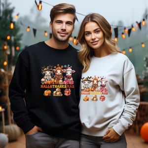 HalloThanksMas Farm Animal Sweatshirt, Halloween, Thanksgiving, Fall, Christmas, Cute Farm Animals, Cow, Fall Lover, Christmas Lover