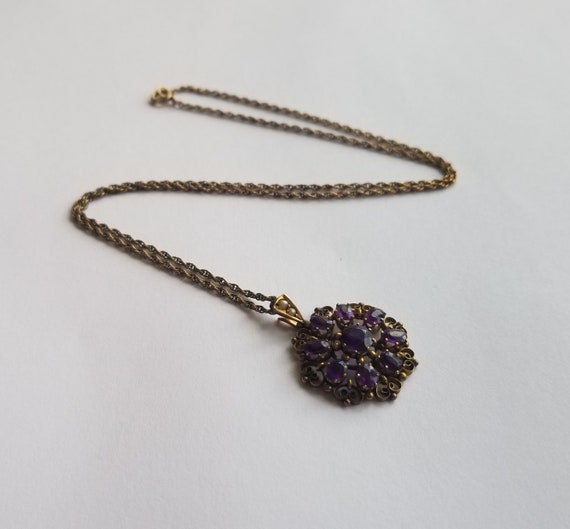 Antique 9kt Amethyst Snowflake Pendant & Chain - image 3