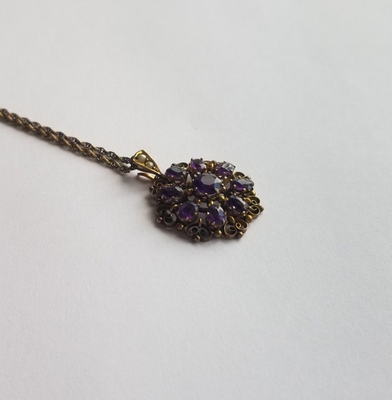 Antique 9kt Amethyst Snowflake Pendant & Chain - image 4