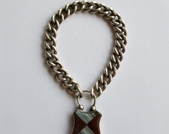 Antique Silver Agate Padlock Bracelet