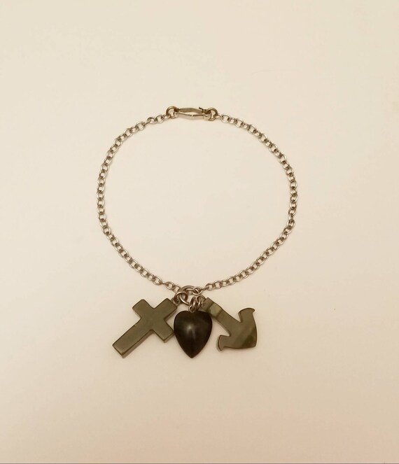 Antique Jade Faith Hope Charity Fob Charm Pendant Heart - Heart Cross Anchor Pendant Antique Jade Faith Hope Charity Fob Charm Pendant Heart - Heart Cross Anchor Pendant