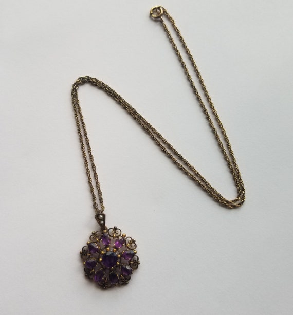 Antique 9kt Amethyst Snowflake Pendant & Chain - image 9