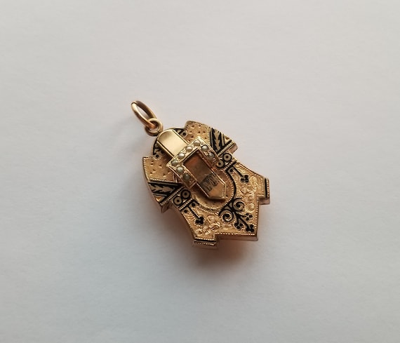 Antique Victorian Gold Enamel Pearl Locket - image 1