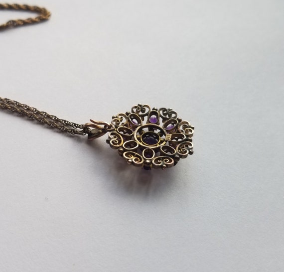 Antique 9kt Amethyst Snowflake Pendant & Chain - image 7