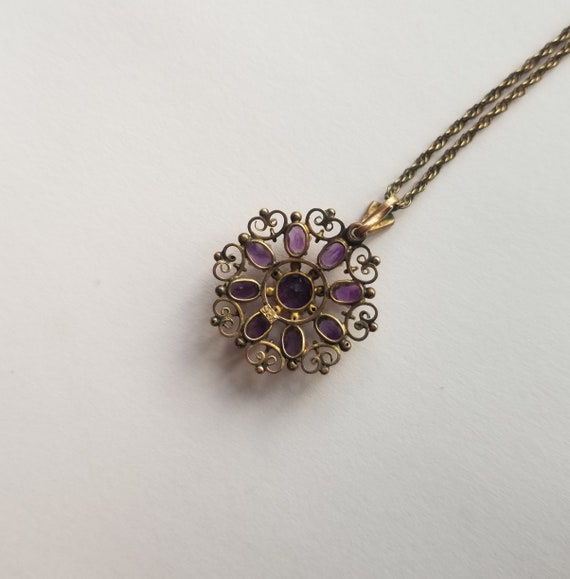 Antique 9kt Amethyst Snowflake Pendant & Chain - image 5