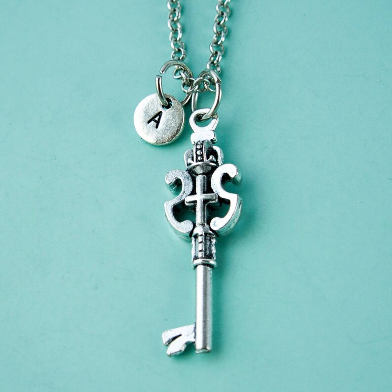 Key necklace silver necklace personalized initial necklace key charm cross key and love necklace custom couple necklace XL070