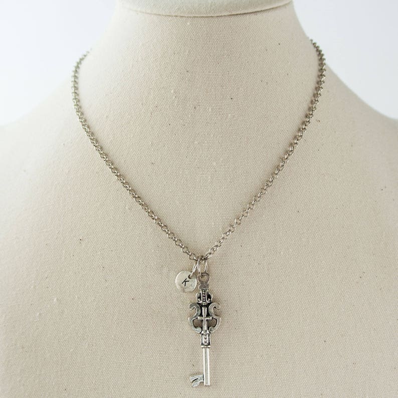 Key necklace silver necklace personalized initial necklace key charm cross key and love necklace custom couple necklace XL070