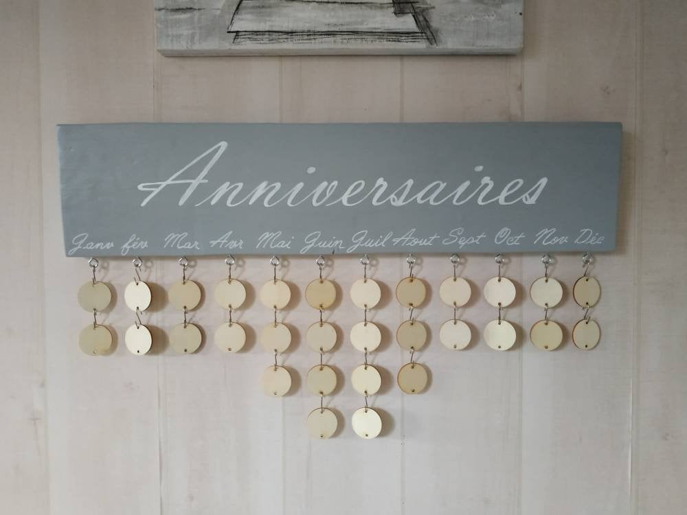 Calendrier Perpétuel Des Anniversaires, en Bois Recyclé, Pastilles à Personnaliser avec Prénoms et D