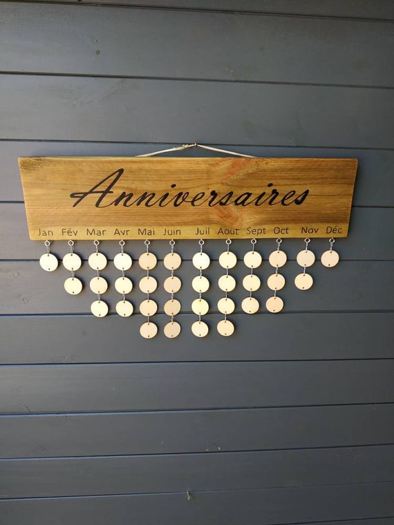 Perpetual Birthday Calendar Recycled Wood and 30 Pastilles to