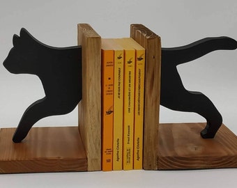 Serre Livres En Bois Chat Noir En 2 Parties Bois Recycle Eco Etsy France